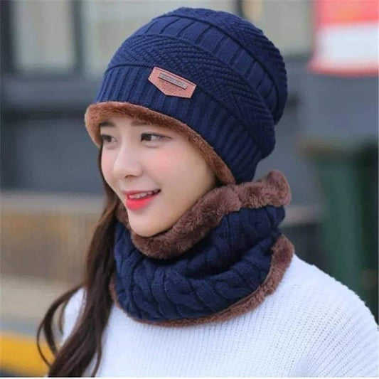 Wool Cap With Neck Warmer | Beanie And Scarf Set With Fleece Mask | Winter Thermal Wool Cap For Men And Women