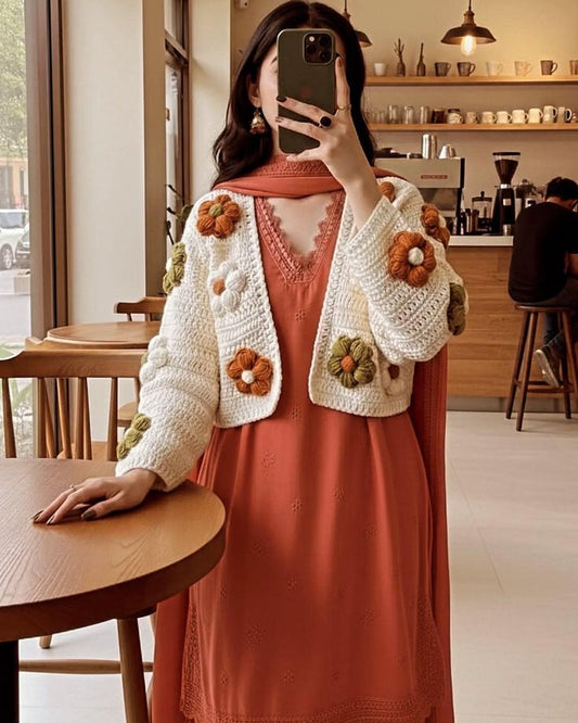 Handmade Floral Crochet Cardigan – Cozy, Cute & Aesthetic Layering Piece