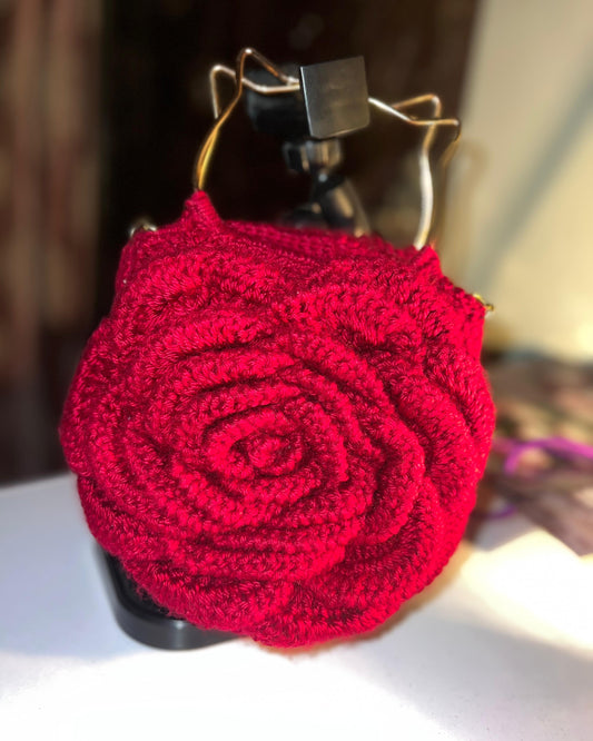 Crochet hand made rose bag /boho crochet rose purse