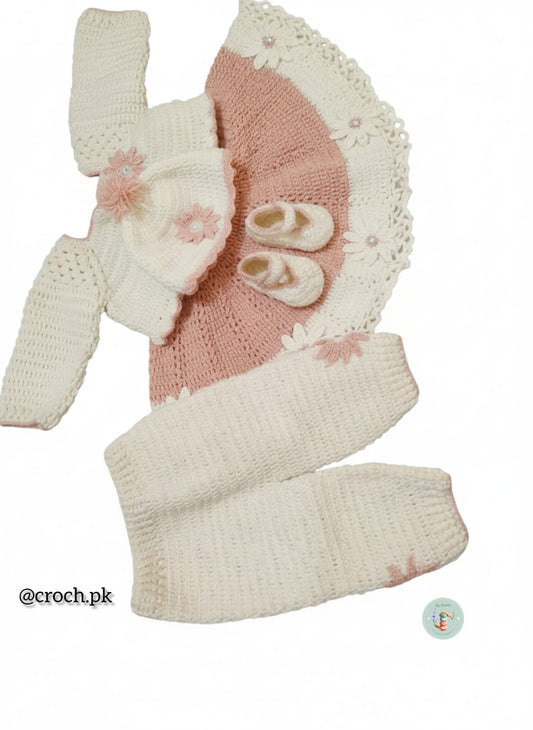 Handmade Crochet Baby Outfit | Pink & Cream Dress Set