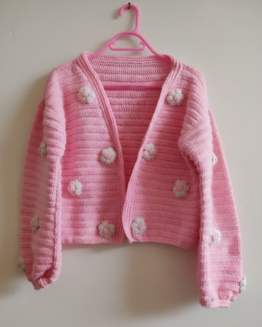 Handmade Pink Crochet Flower Cardigan | Cozy & Stylish Wear
