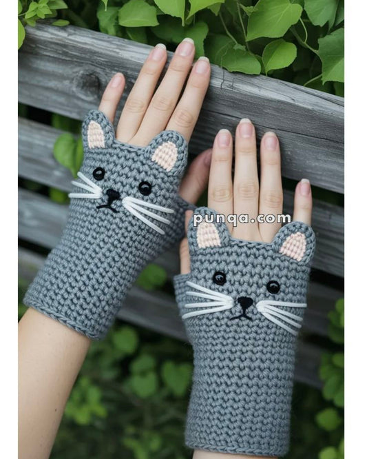 Handmade Crochet Cat Gloves – Cozy Fingerless Cat Paw Wrist Warmers