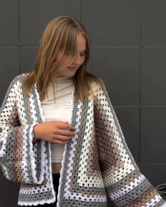 Handmade Granny Square Crochet Cardigan – Custom Color Cozy Knit Sweater